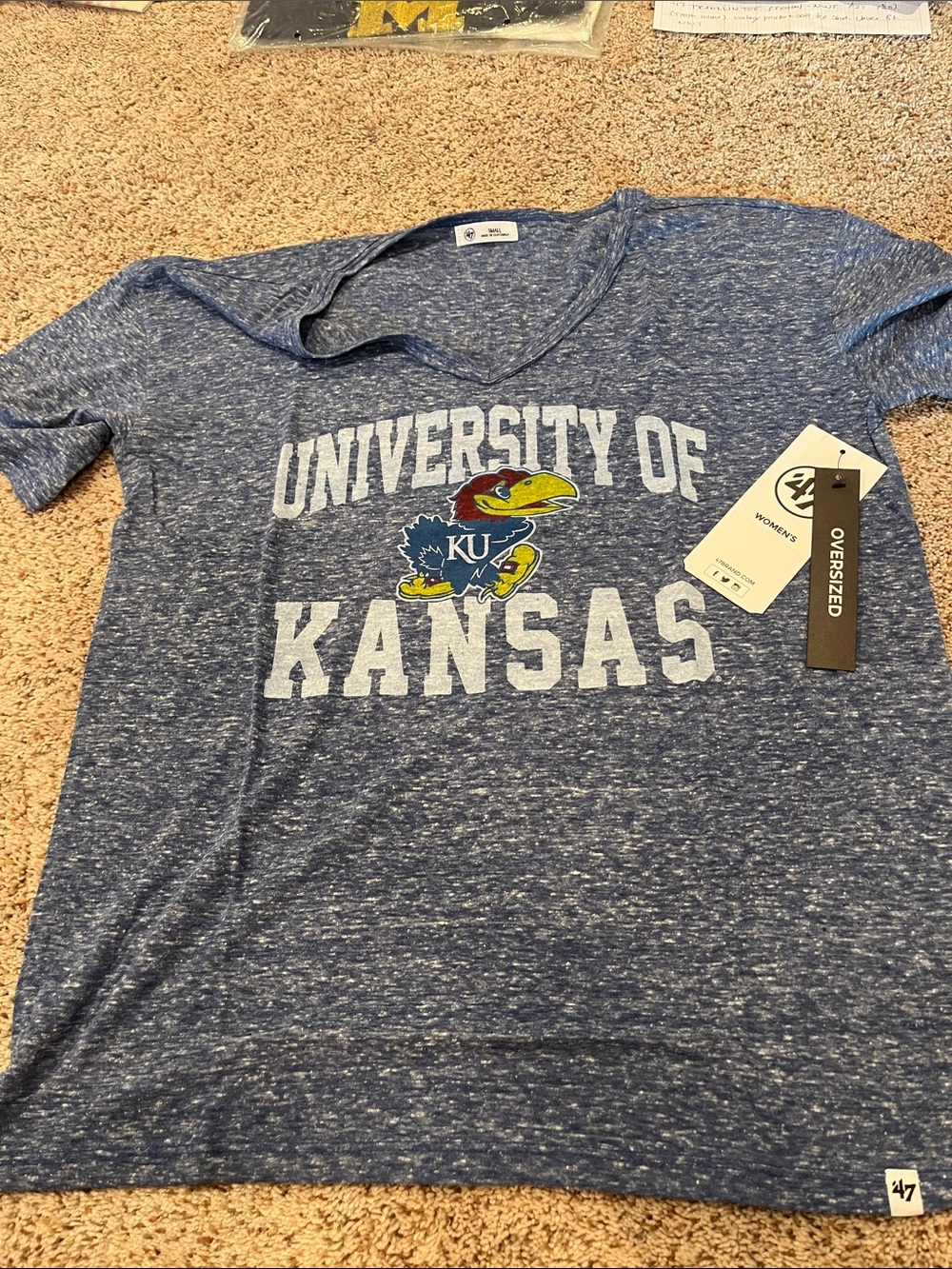 47 Oversized University of Kansas Heather Blue Tee with Jayhawk Logo